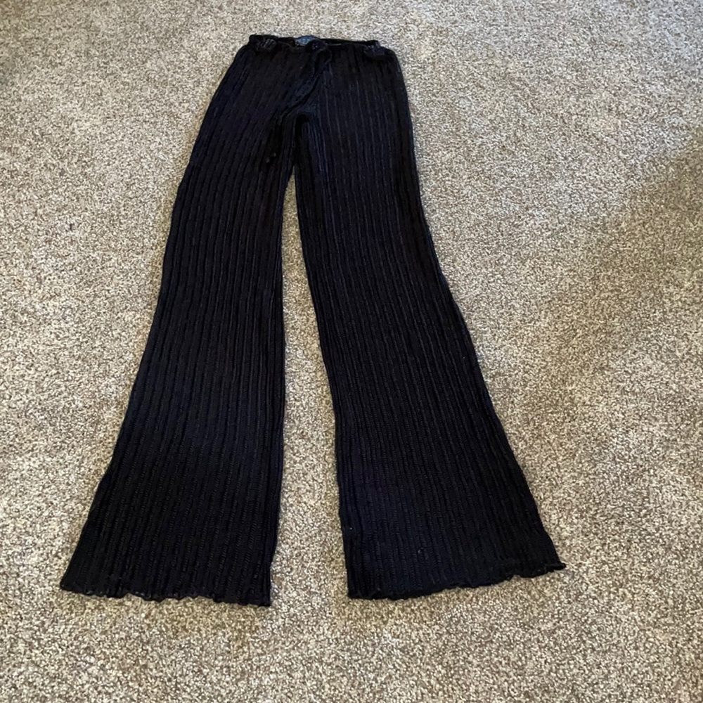 Black stretch netted beach cover up bell bottoms